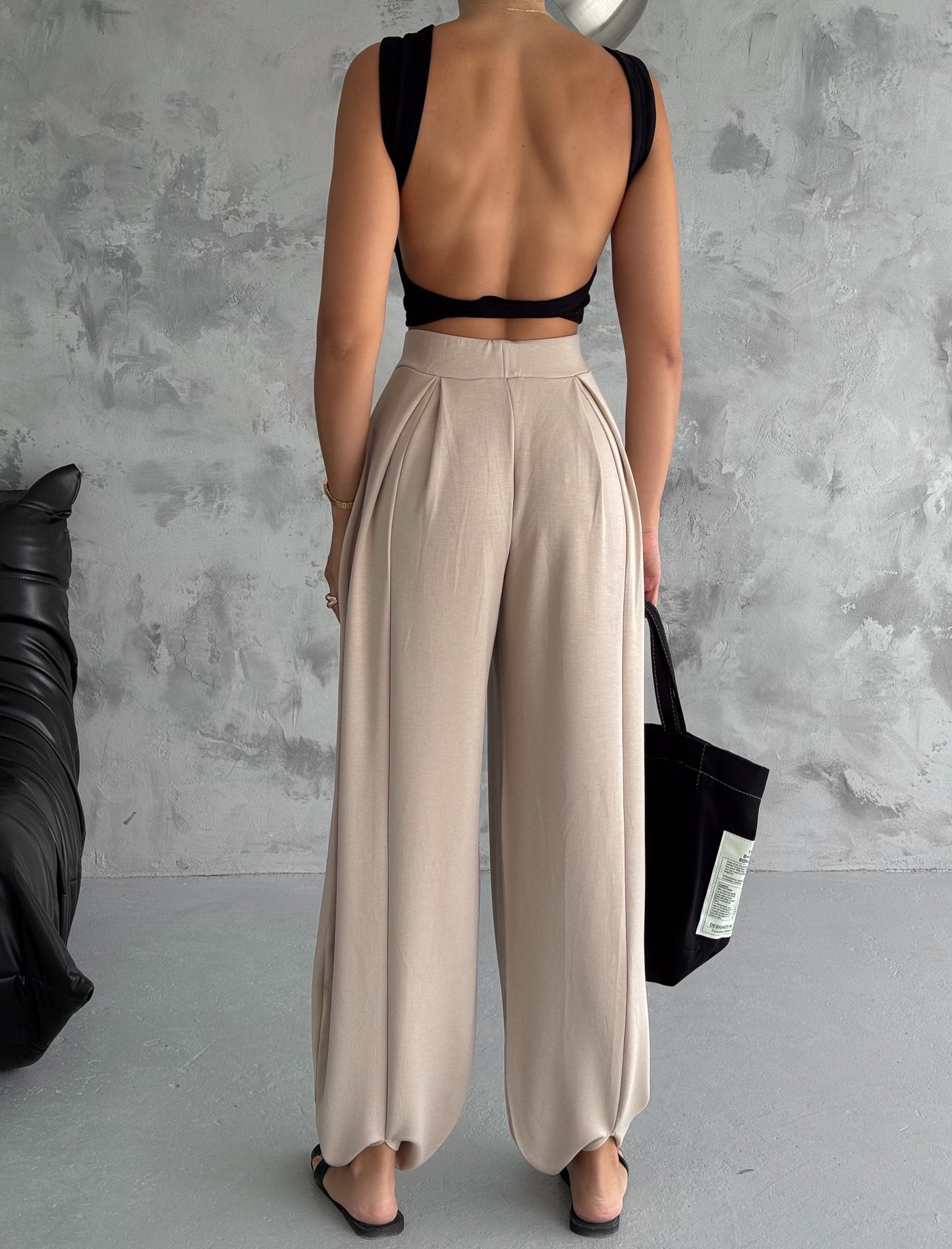 Kadın Modal Kumaş Şalvar Trend Model Şalvar Pantolon Bej