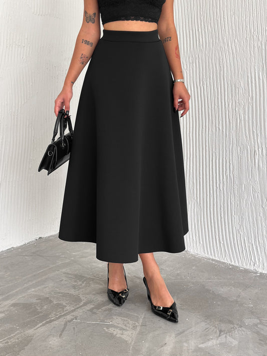 Kadın Kloş Mevlana Scuba Etek Siyah