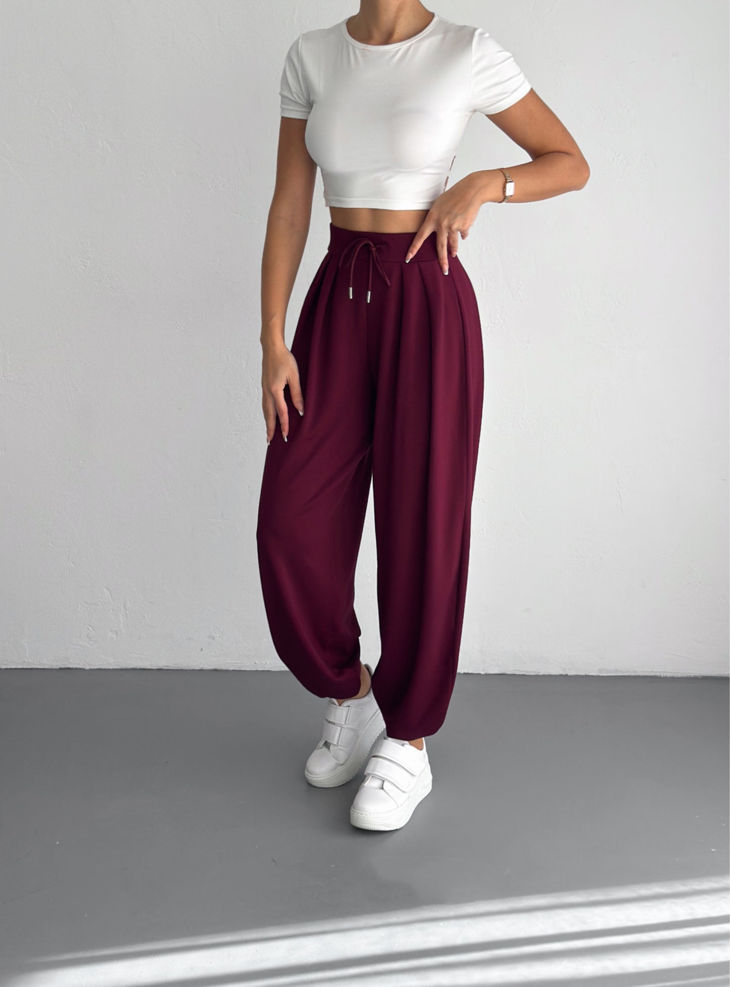 Kadın Modal Kumaş Şalvar Trend Model Şalvar Pantolon Bordo