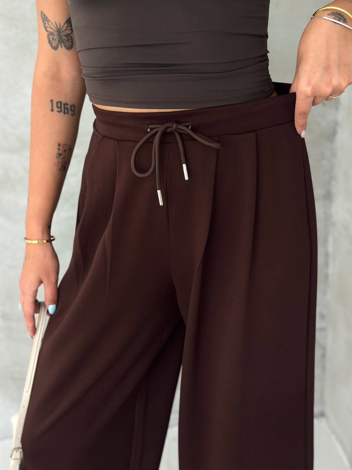 Kadın Modal Kumaş Şalvar Trend Model Şalvar Pantolon Kahverengi