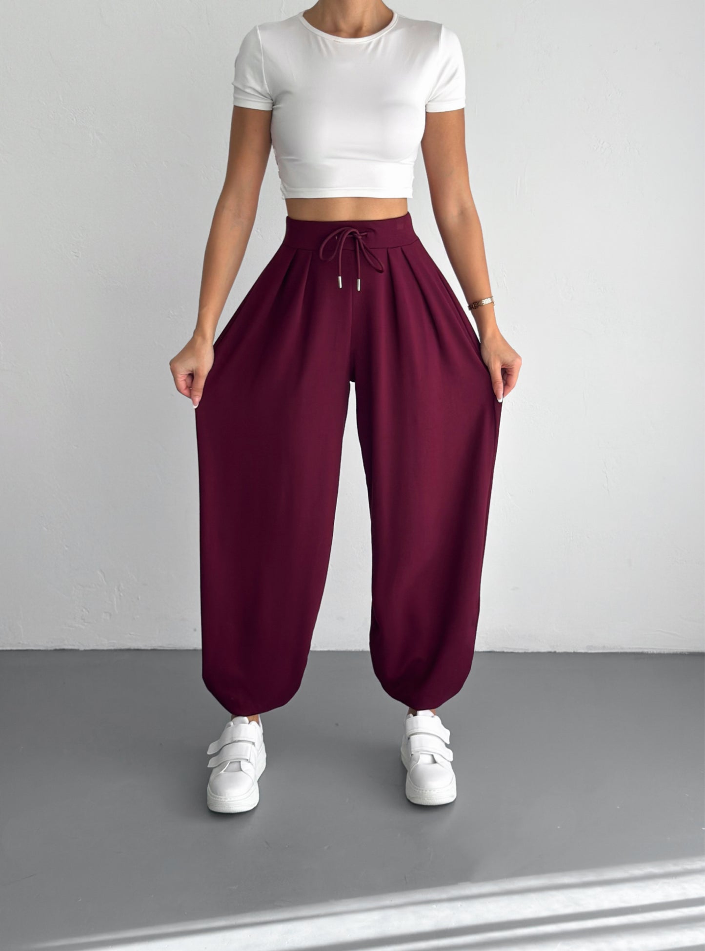 Kadın Modal Kumaş Şalvar Trend Model Şalvar Pantolon Bordo