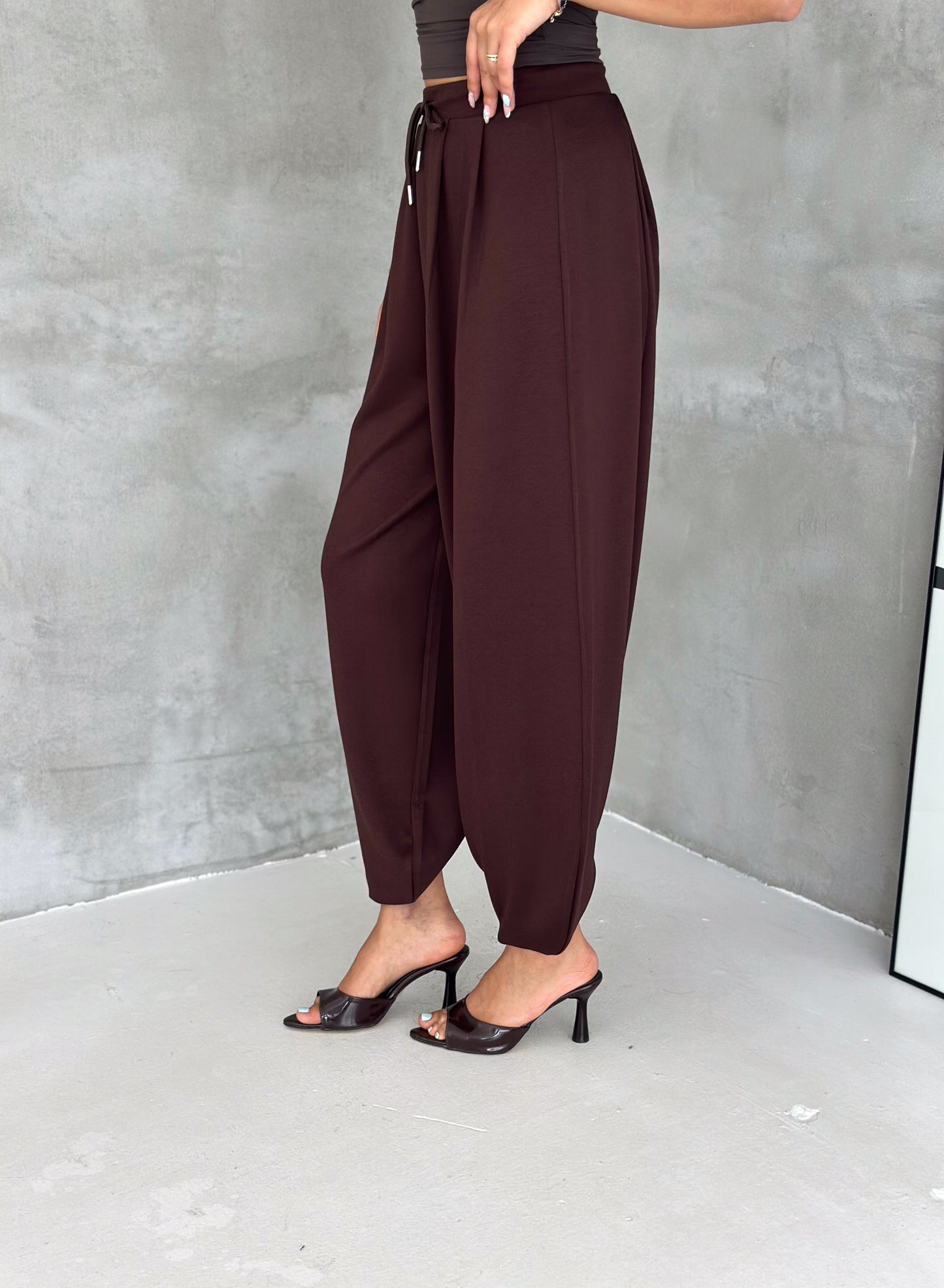 Kadın Modal Kumaş Şalvar Trend Model Şalvar Pantolon Kahverengi