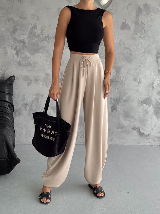 Kadın Modal Kumaş Şalvar Trend Model Şalvar Pantolon Bej