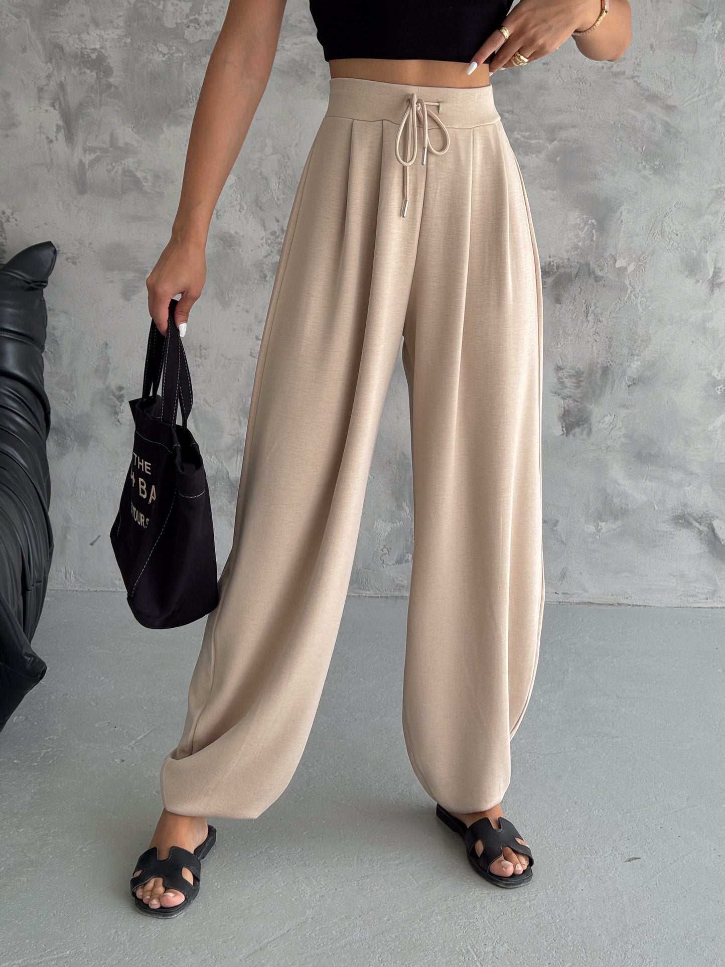 Kadın Modal Kumaş Şalvar Trend Model Şalvar Pantolon Bej