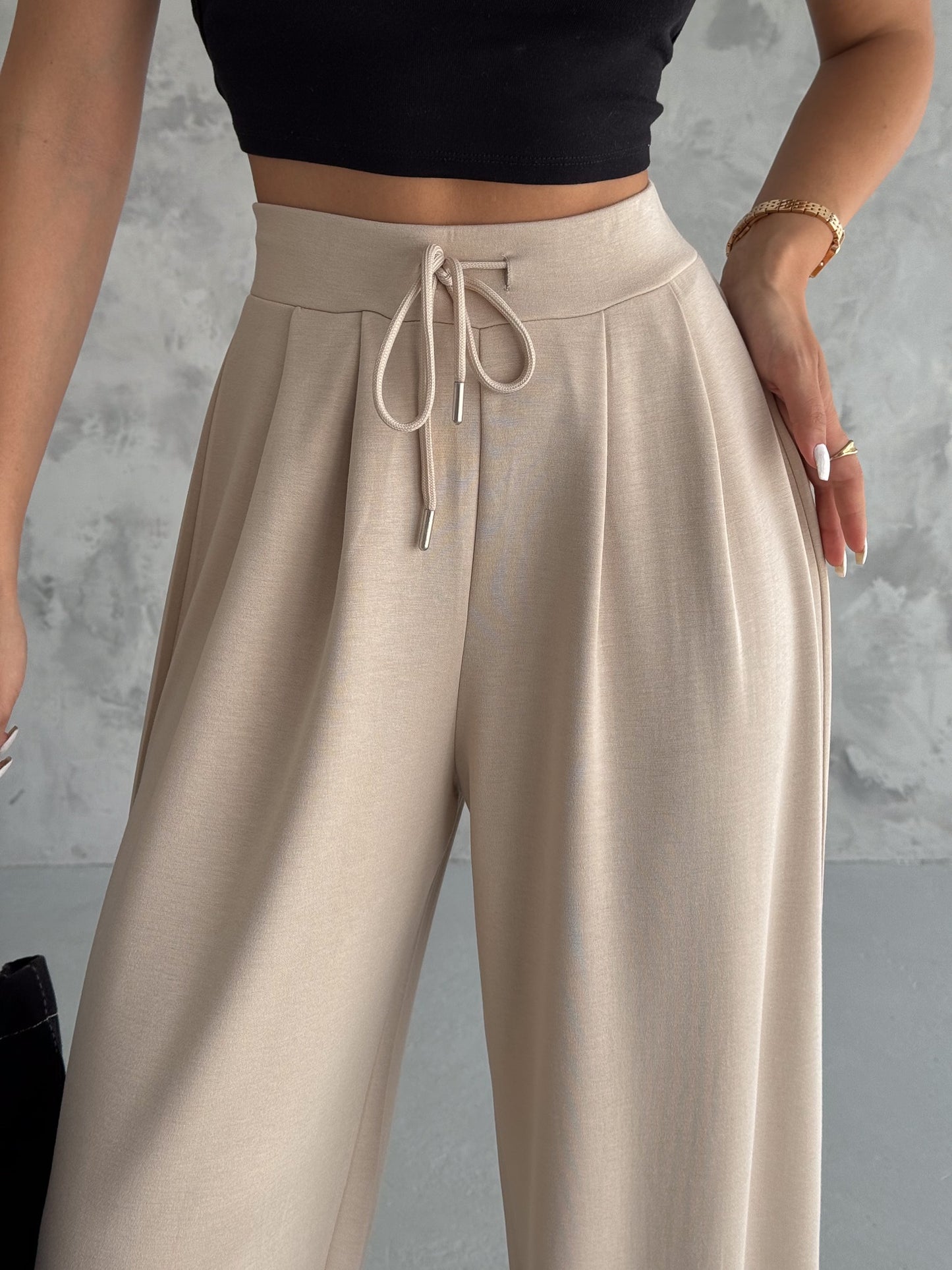 Kadın Modal Kumaş Şalvar Trend Model Şalvar Pantolon Bej