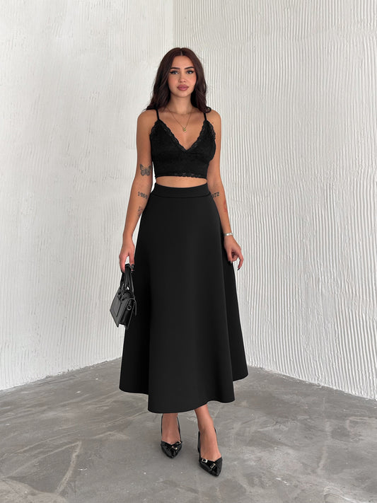 Kadın Kloş Mevlana Scuba Etek Siyah